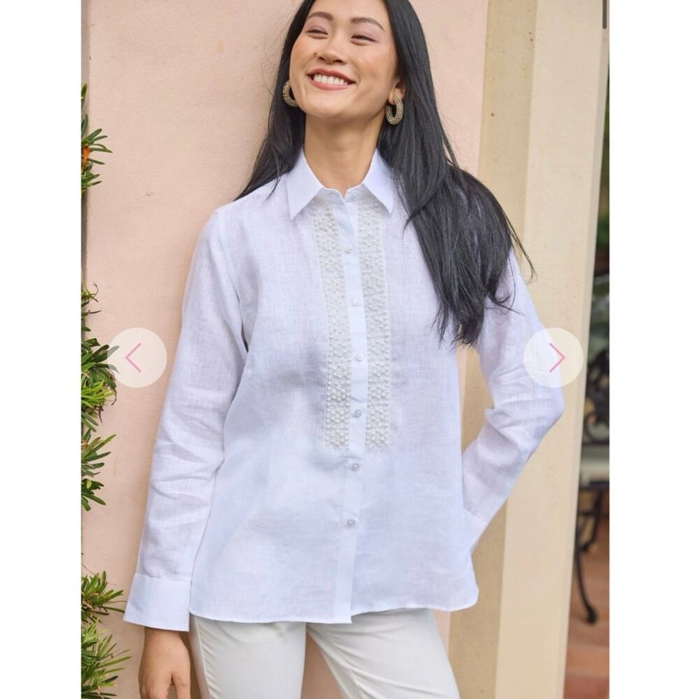 Bella Tu Pearl Flower Powder Blue Shirt Sz XS